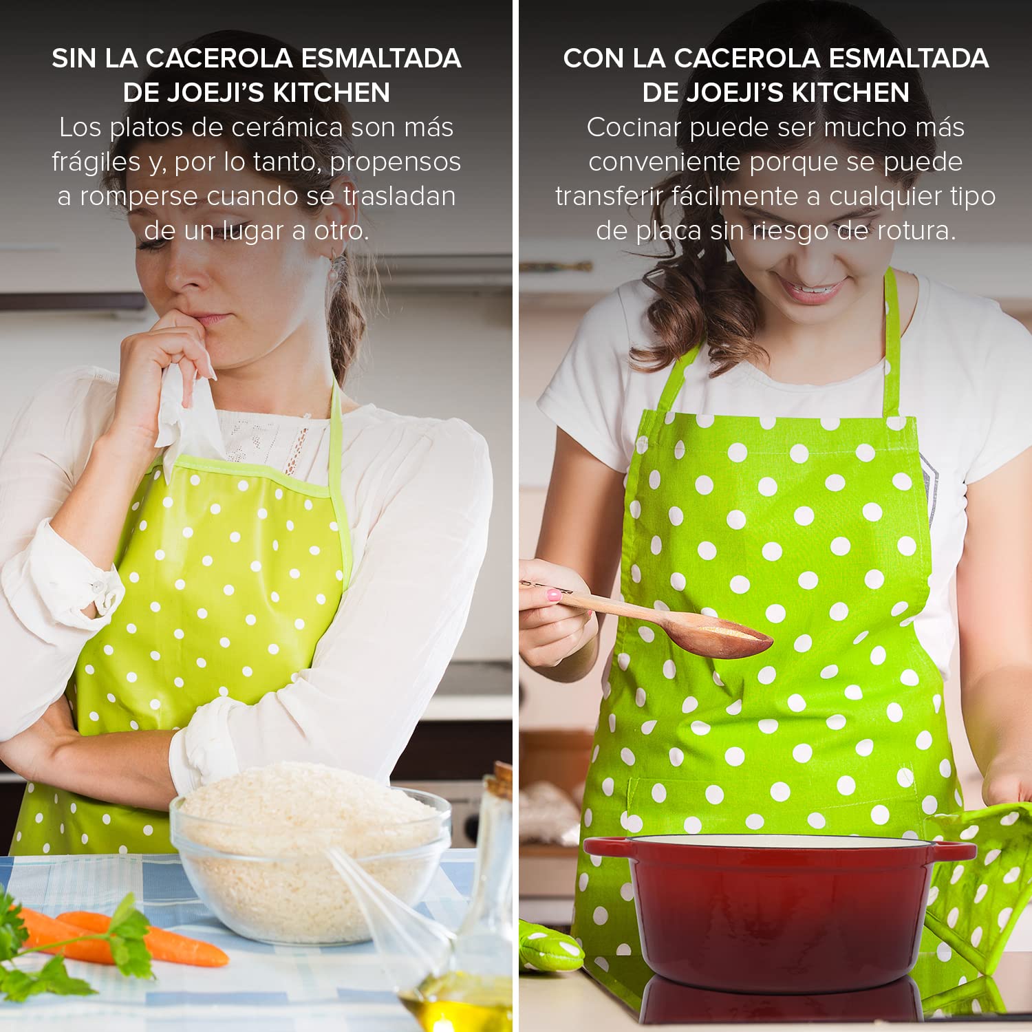 Joeji's Kitchen Olla de hierro fundido rojo con tapa para horno y encimera Cazuela esmaltada antiadherente para cocinar y horno Versátil 2,7 L para guiso asado lento y horneado
