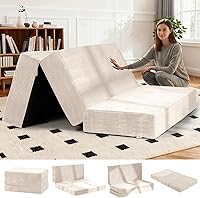 Vista 1 de Colchón plegable de tres pliegues de 6 pulgadas, sofá cama plegable con funda extraíble lavable, colchón de futón portátil de tamaño completo