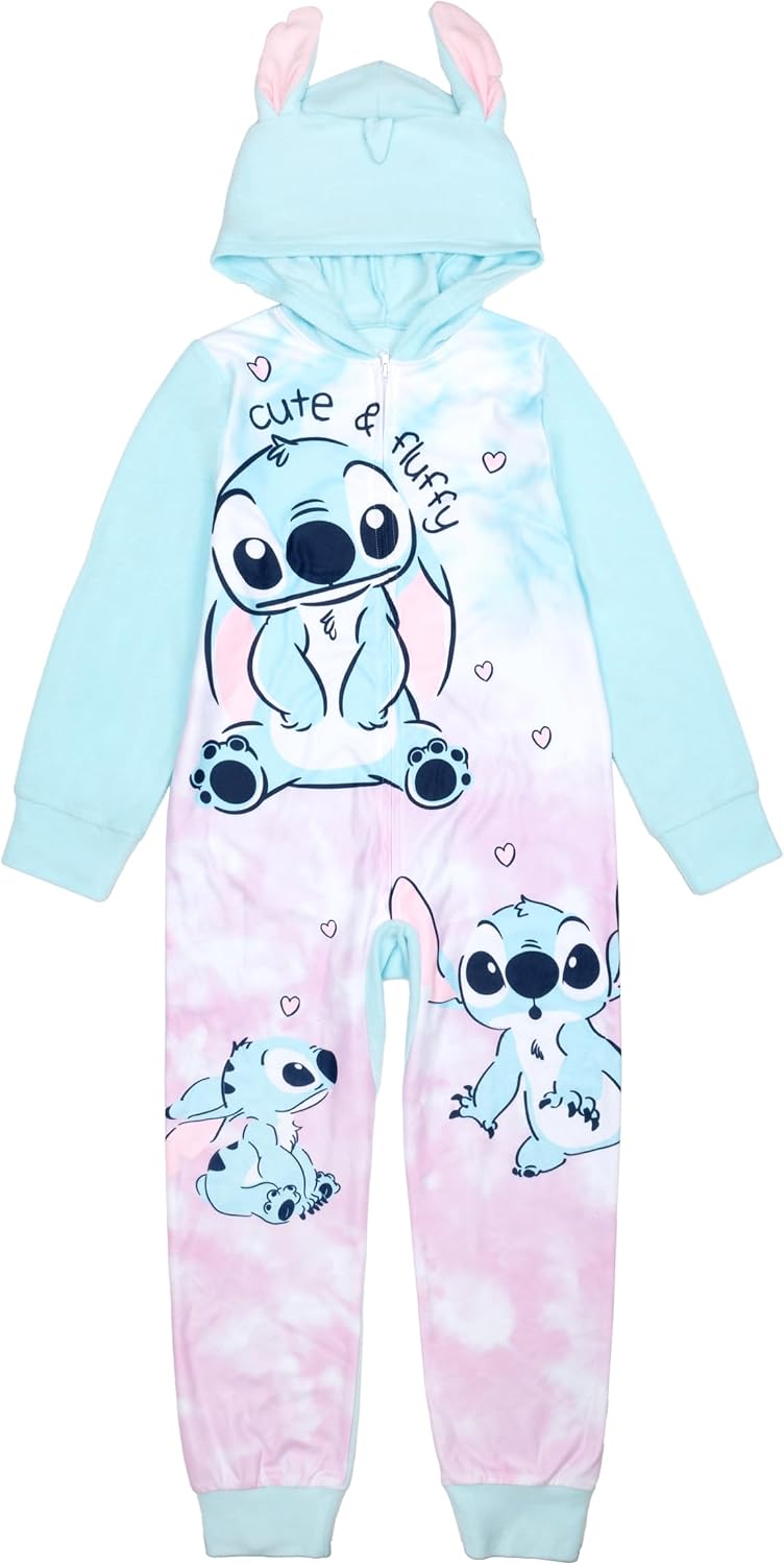 Disney Lilo & Stitch Girls' One-Piece Hooded Union Suit Onesie Blanket Sleeper
