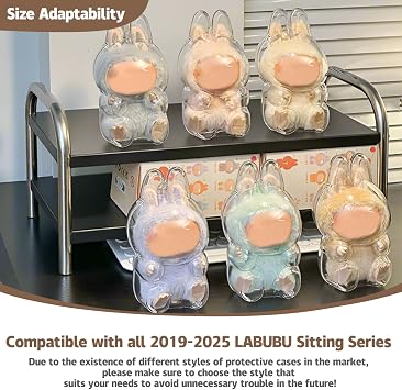 Clear Figure Display Case Compatible with LABUBU Have a Seat Plush Toy, Protective Cover with Keychain,Transparent PVC Bag for Storage(Sitting)
