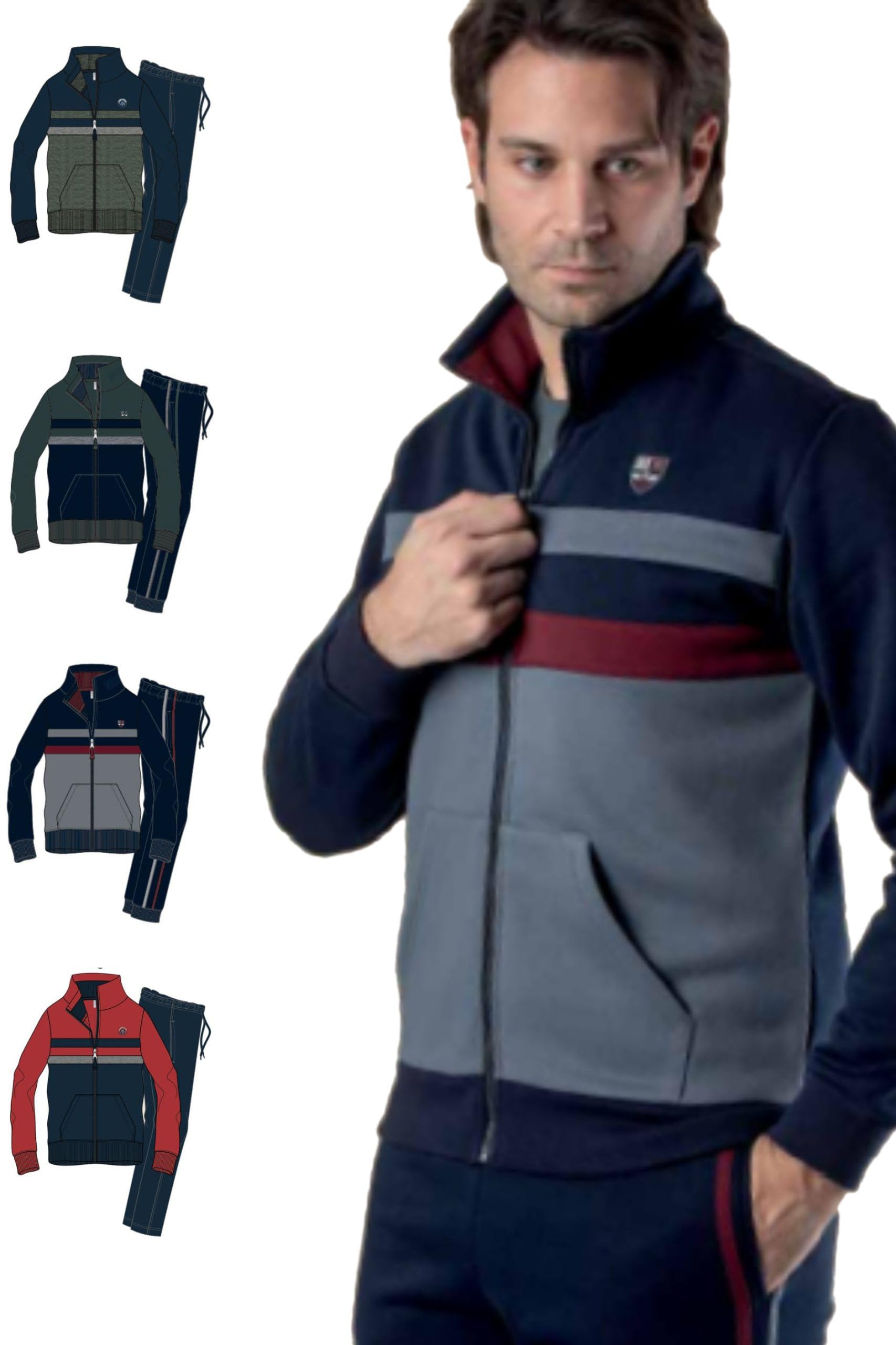 Leo Corsetteria Tuta uomo invernale felpata calda classica con zip cerniera tasche e pantaloni lunghi F.lli_Campagnolo 8Q77146-8Q77275