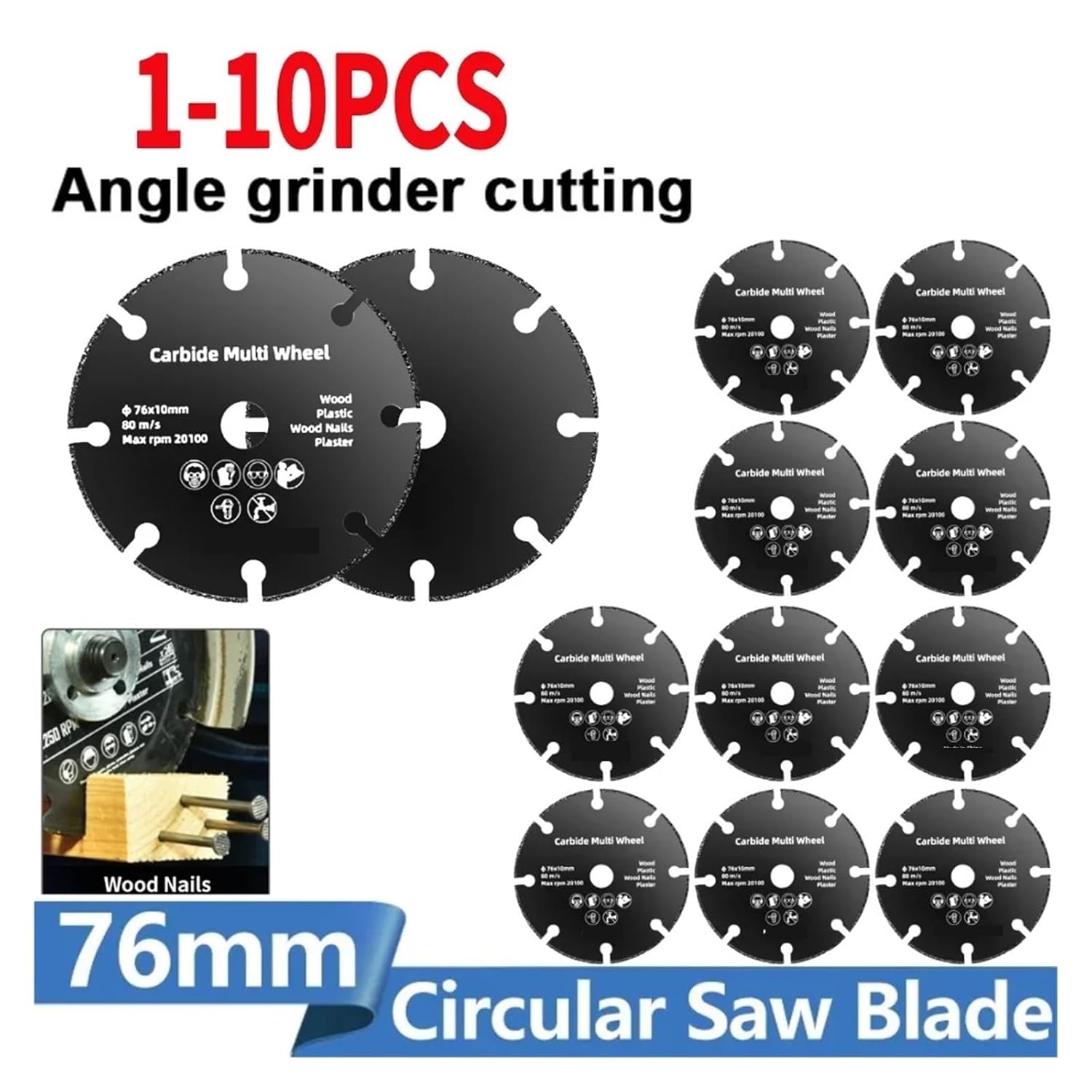 1-10PCS 76mm Saw Blade Electric Grinding Cutting Disc Rotary Tool Metal Cutter Power Tool Wood Cutting for Angle Grinder