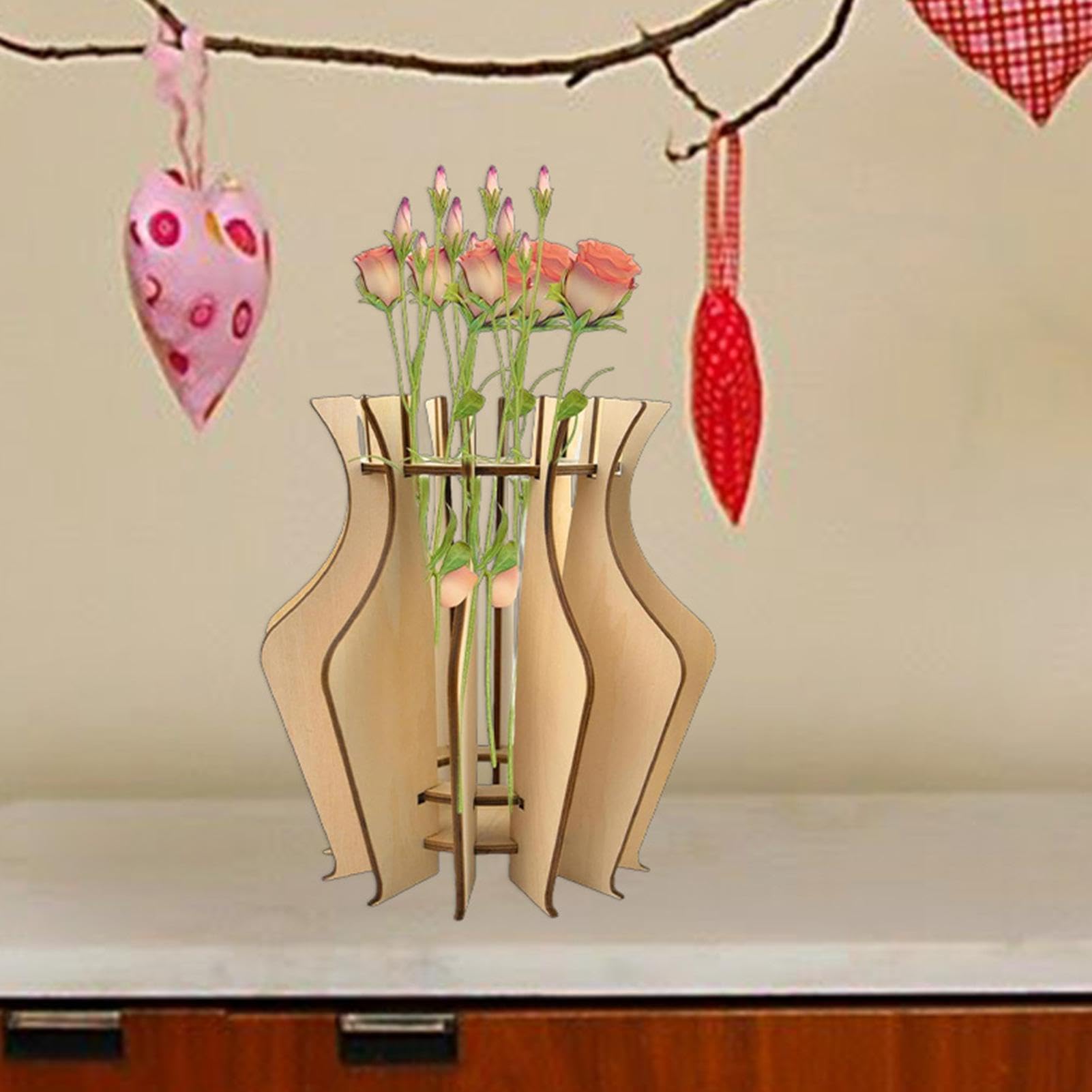 Vaso Puzzle 3D In Legno Per Fiori - Fai Da Te, Per Fiori Secchi O Artificiali, 9.5x17.5 Cm