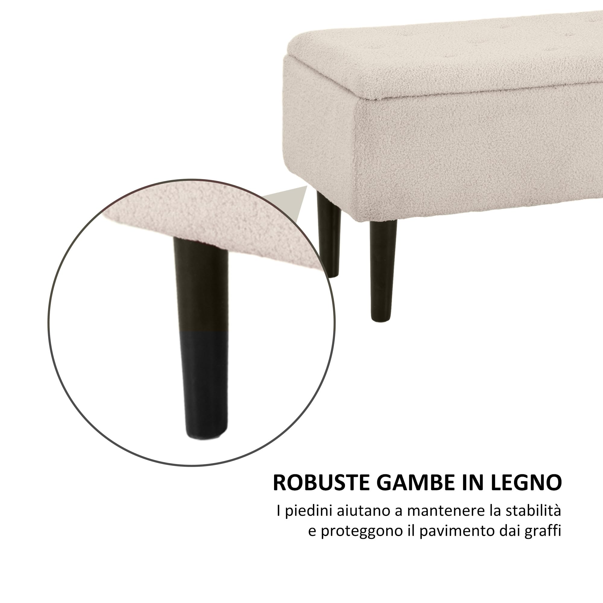 HOMCOM Panca Fondoletto con Vano Contenitore 57L 95x38x45cm Beige | Panca Contenitore in Poliestere, per Camera da Letto e Ingresso