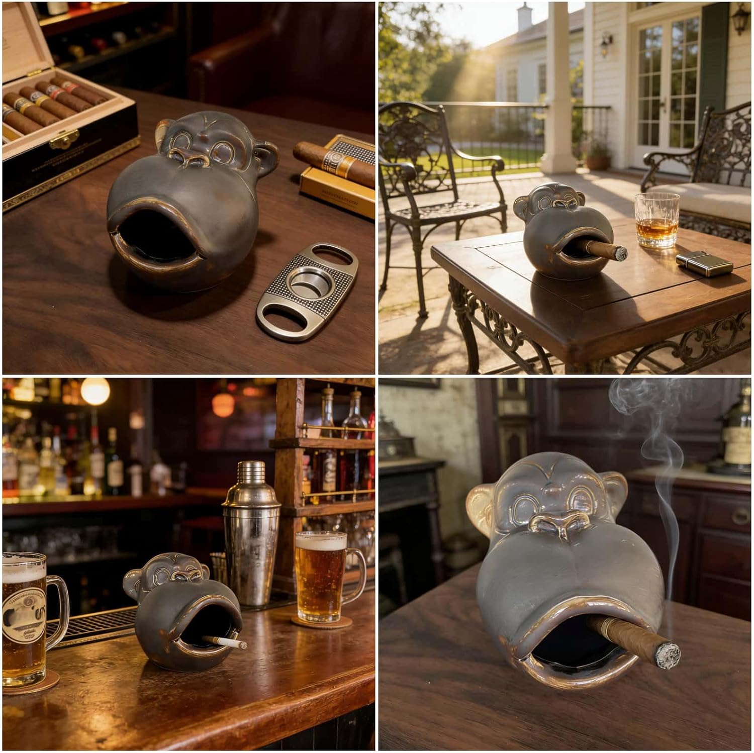 Cigar Ashtrays, Ceramic Monkey Ashtrays for Smokers, Elegant Ashtrays for Patio Indoor Home Decor Garden, Cigar Accessories for Men, Unique Cigar Gifts for Men