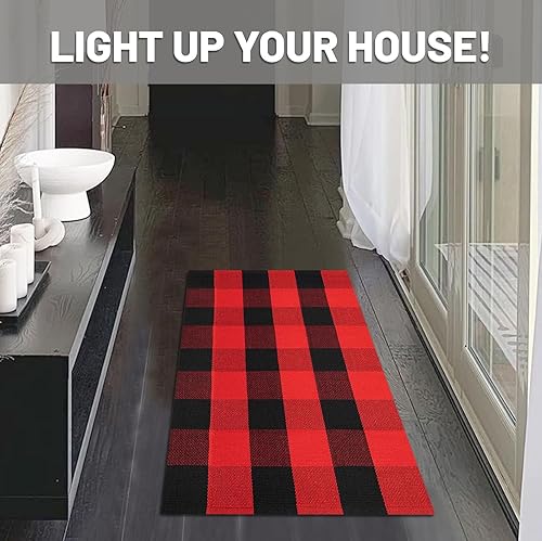 Miniatura 376 de IOHOUZE - Tapete a cuadros estilo búfalo de 5 x 8 pies para interiores y exteriores, lavable, para sala, tapete de bienvenida primavera-verano