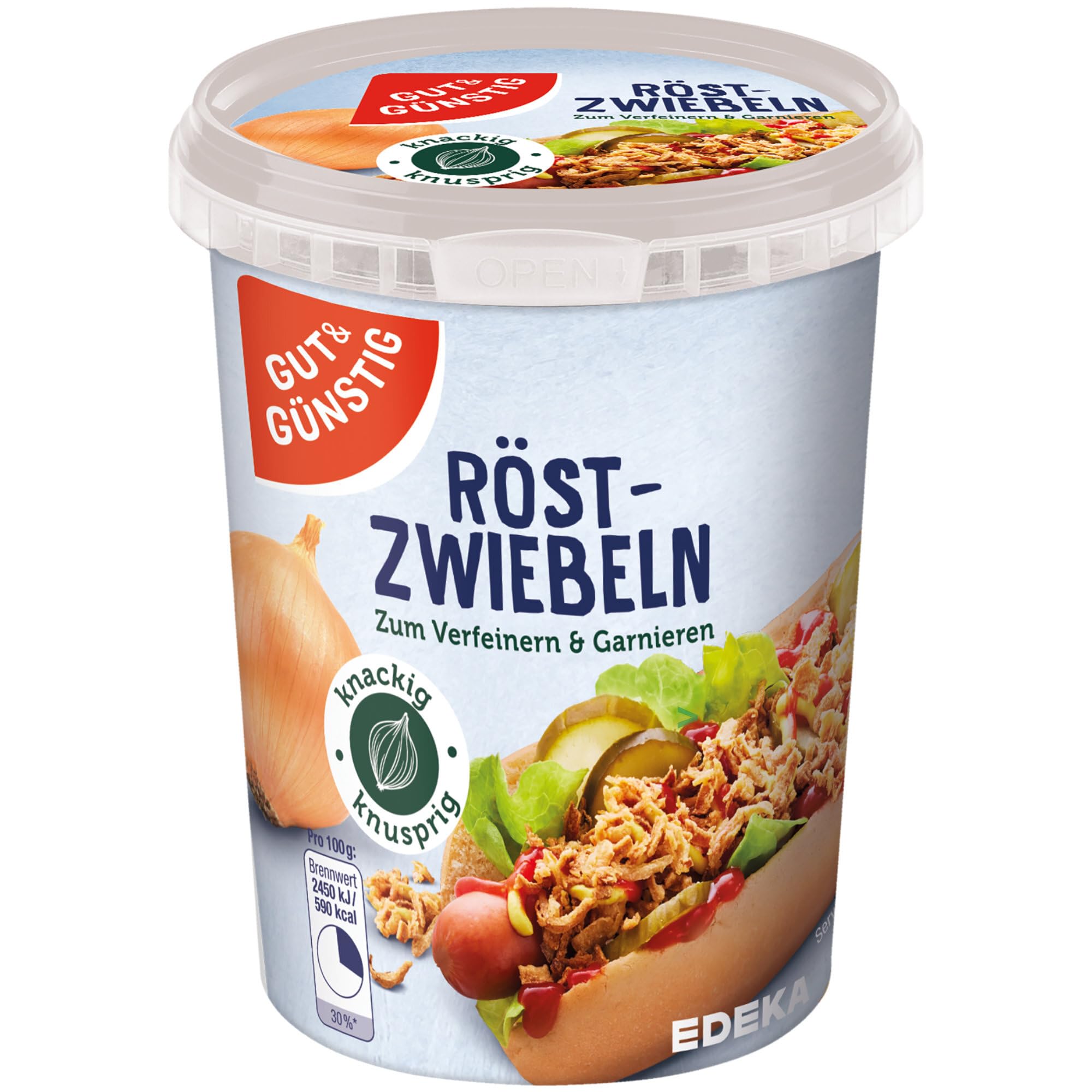 Gut&Günstig Röstzwiebeln knackig & knusprig VPE (16x150g Dose) + usy Block