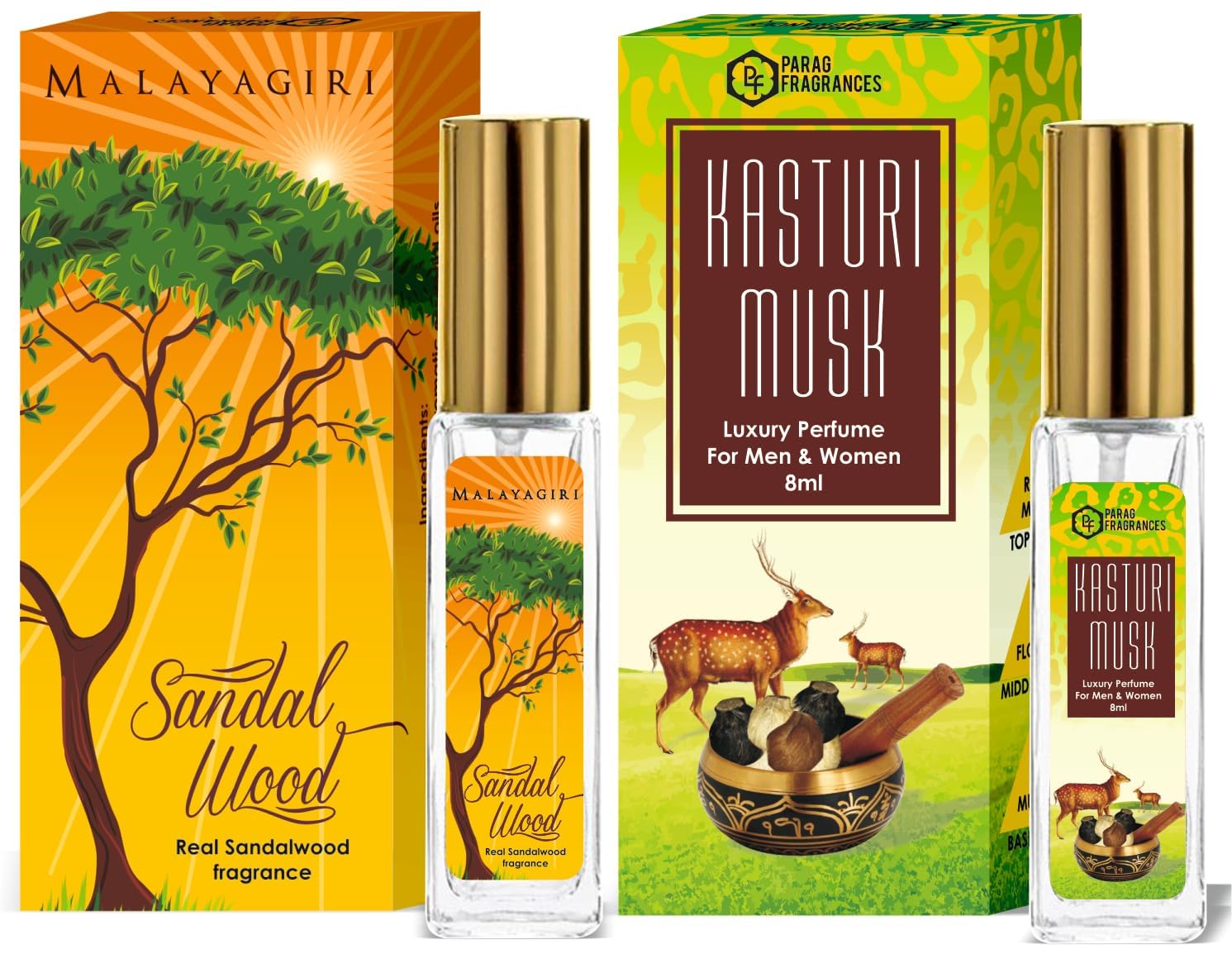 Parag Fragrances Combo Pack of Long Lasting Perfume 8ml x 3 pc Total 24ml Perfume Spray For Men and Women (Mysore Sandal/Jasmine/Ruh Gulab)