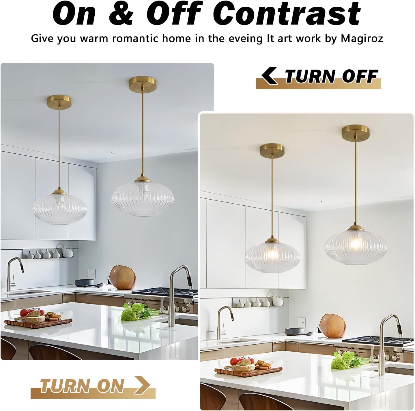 Mid Century Clear Glass Pendant Lights Kitchen Island Modern Brushed Gold Hanging Light Fixture Vintage 1 Light Single Indoor Round Pendant Lighting Adjustable Globe Hanging Lamps MPL30-D