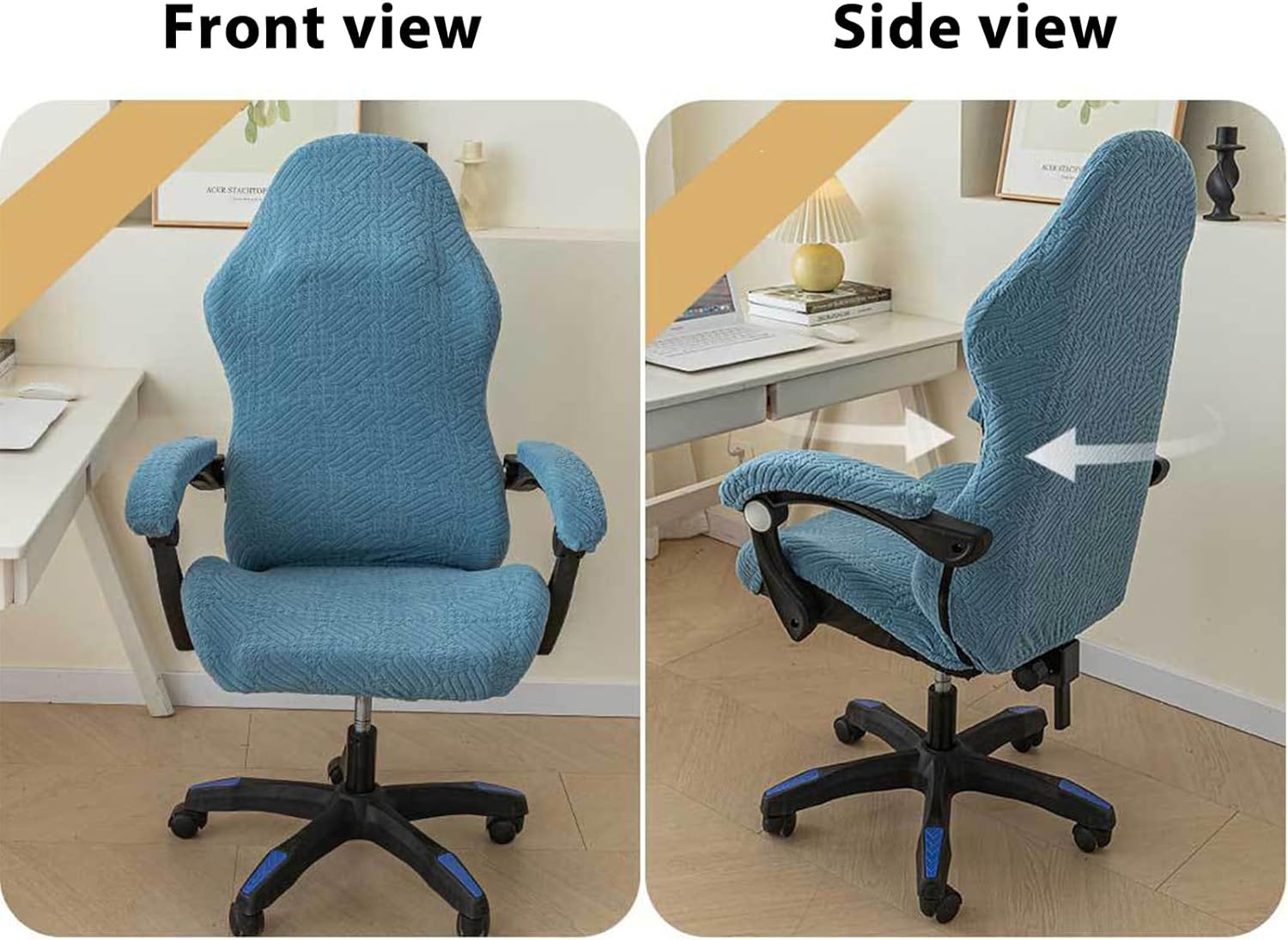 Office Chair Cover with Armrest, High Stretch Removable Gaming Computer Chairs Covers Stretchable Universal Ergonomic Armchair Slipcover Protector for Office Home Decorative,Blue,2 Pack