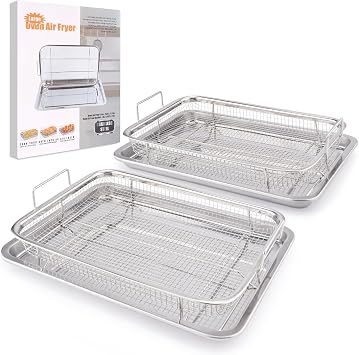 Air Fryer Basket for Oven 18.7"x12.8", 2 Pack Extra Large Air Fryer Basket and Tray Stainless Steel Oven Air Fryer Pan Rack for Cooking Baking and Broiling