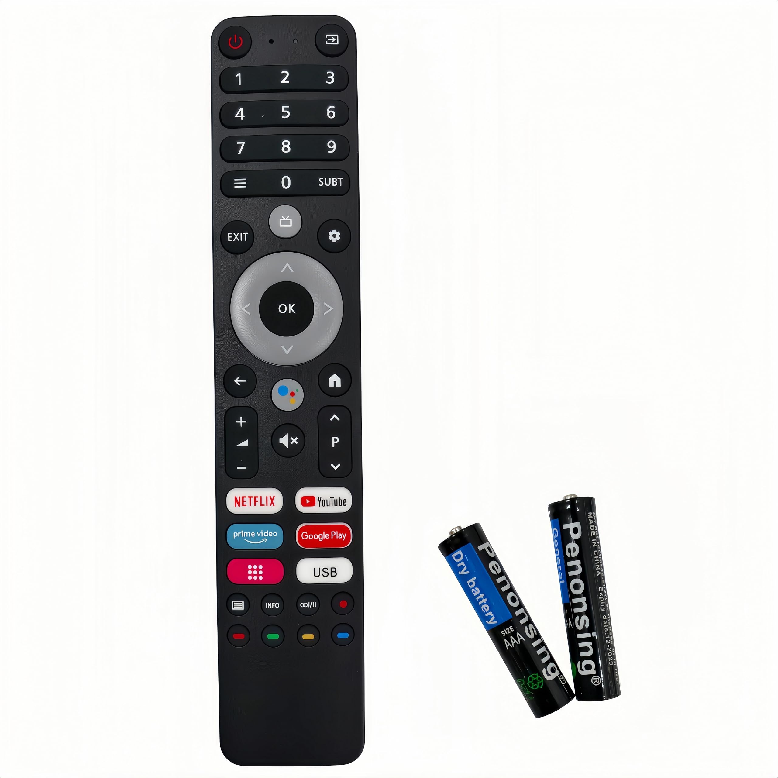 Telecomando sostitutivo a infrarossi per Smart TV PEAQ, compatibile con serie PTV32GH/PTV43AQU/PTV50GQU e altri modelli, con tasti rapidi Netflix/YouTube, inclusi 2 batterie, pronto all’uso – Nero