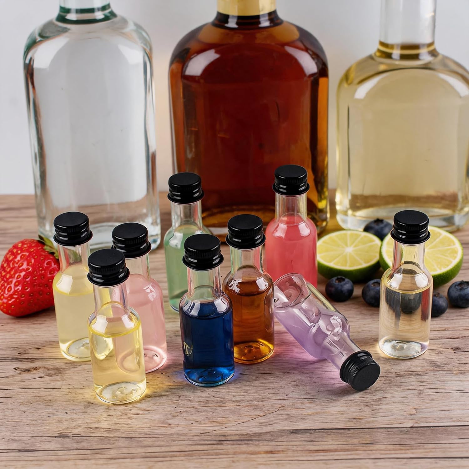 100 Pcs Mini Liquor Bottles Plastic Mini Salad Dressing Bottle Christmas Small Shooter Alcohol Holders with Cap Wine Hot Sauce(0.8 Oz,Black)