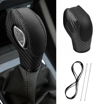 Automatic at Gear Shift Knob Cover Protector Trim - Genuine Leather Accessories Compatible for Ford Fusion EcoSport Escape Focus Transit C-Max Energi - Vehicle Interior Decoration Accessorie