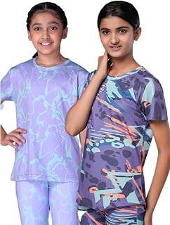 UMILDO Girls Printed Activewear Jersey Pack of 2 Breathable Stretchy Comfort Fit (4-14 Yrs) Price In India