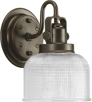 Progress Lighting P2989-74 Archie Collection Clear Double Prismatic Glass Coastal Bath Vanity, 1-Light, Venetian Bronze