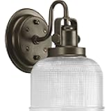 Progress Lighting P2989-74 Archie Collection Clear Double Prismatic Glass Coastal Bath Vanity, 1-Light, Venetian Bronze