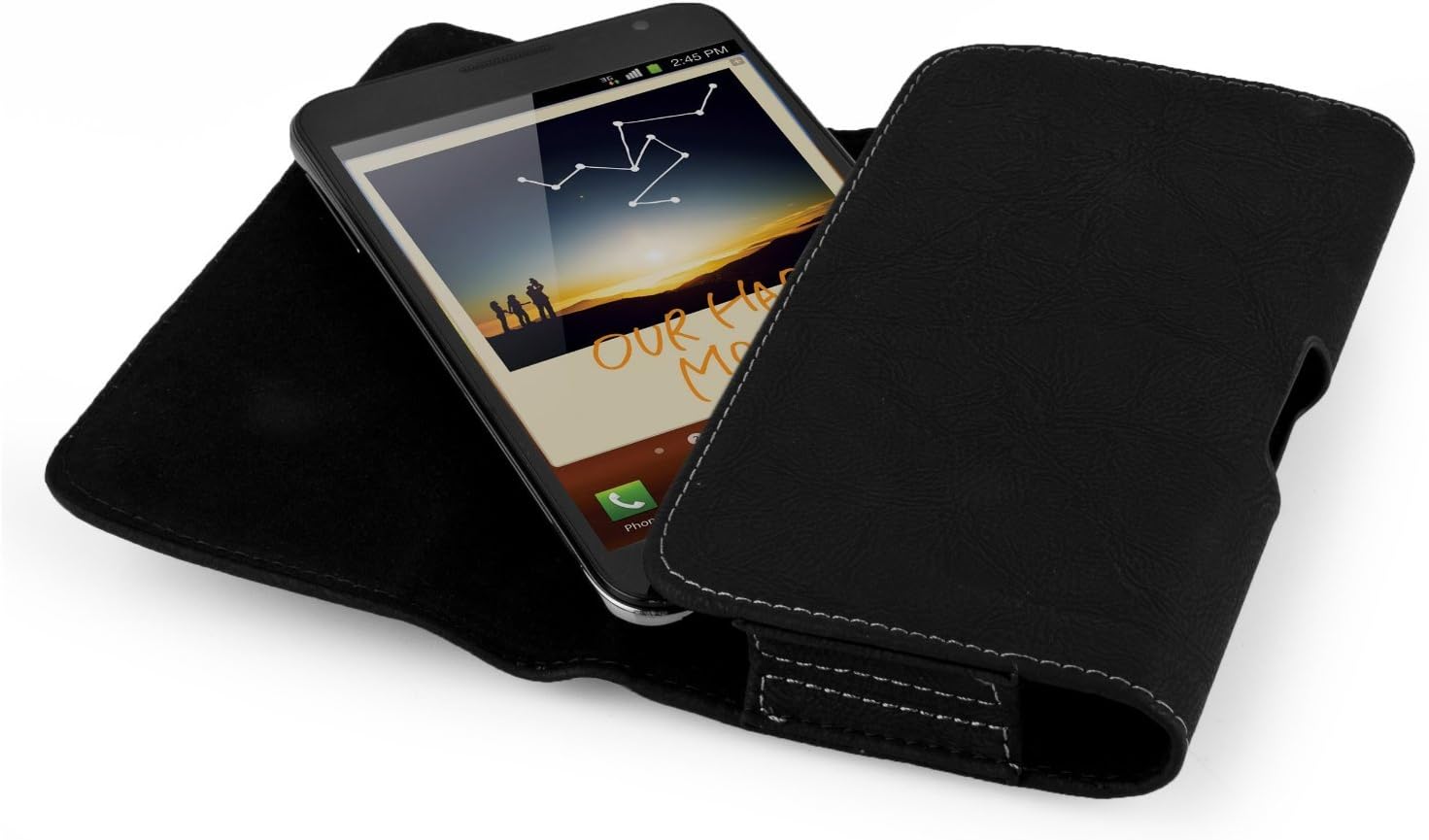 Galaxy S9 Plus , Galaxy S8 Plus , Galaxy S7 EDGE , GALAXY S6 EDGE PLUS , GALAXY NOTE 5 , NOTE 4 , NOTE 3 , NOTE 2 ~ EXTRA LARGE Horizontal Leather Pouch Carrying Case Holster with Belt Clip and Magnetic Closure - Matte Black