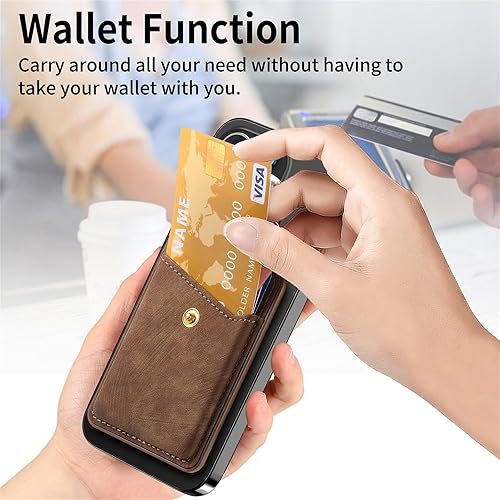 Miniatura 2 de Cartera MagSafe con soporte de anillo, soporte de 3 tarjetas, cartera magnética para iPhone serie 1615141312, bolso magnético retro de cuero vegano