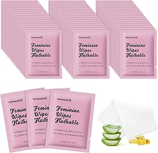 Feminine Wipes Individually Wrapped, Flushable Wipes Travel,Feminine Care Vaginal Wipes for Adult,Women, Girl and Homeless (Pack of 50,Unscented)