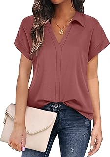 Vivilli Women's Short Sleeve Tops and Blouses Business Casual Collared Tunic Shirt