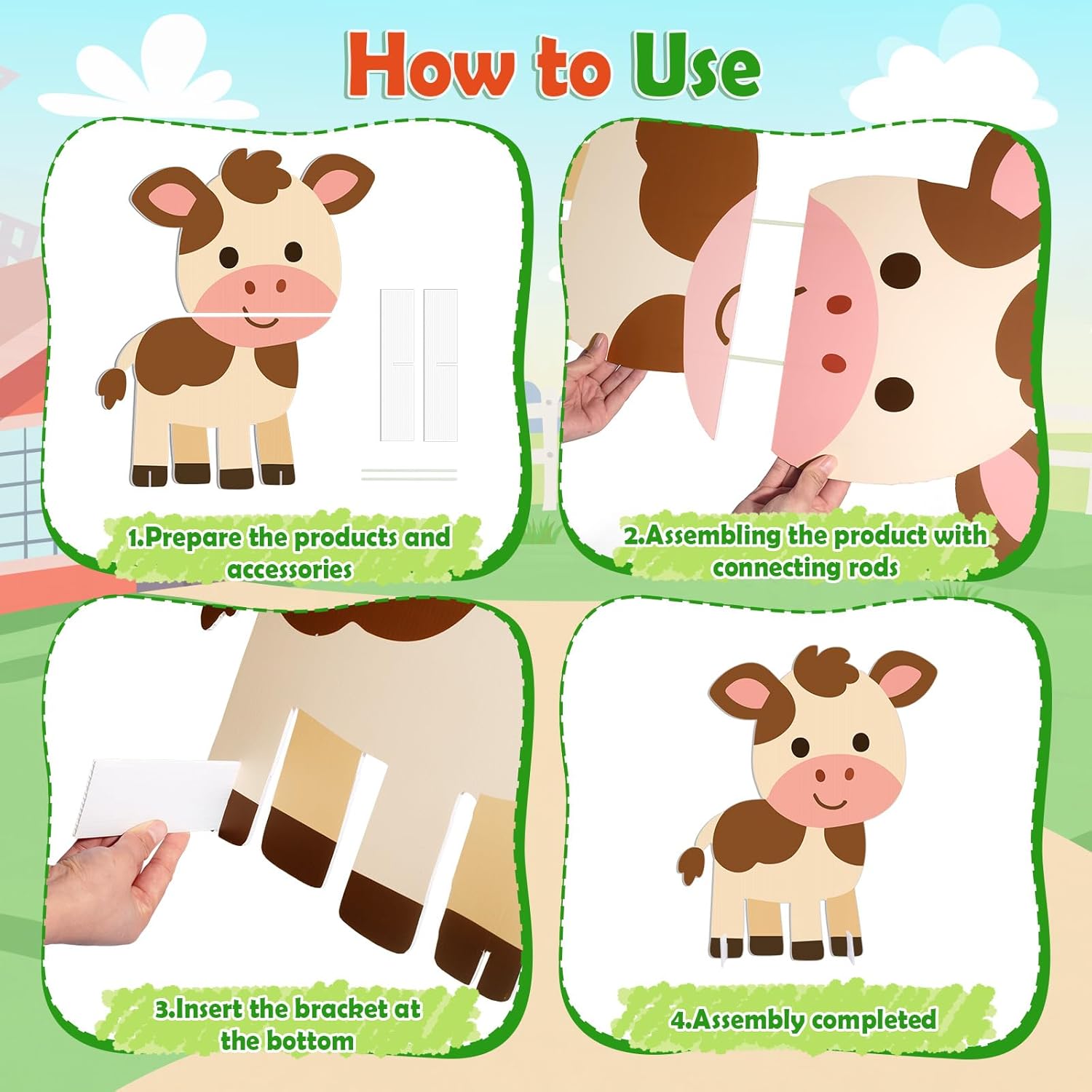 8Pcs Large Farm Animal Cardboard Cutouts, Farm Animal Party Yard Signs Decorations for Farmhouse Theme Barnyard Lawn Birthday Baby Shower Yard Classroom Decor