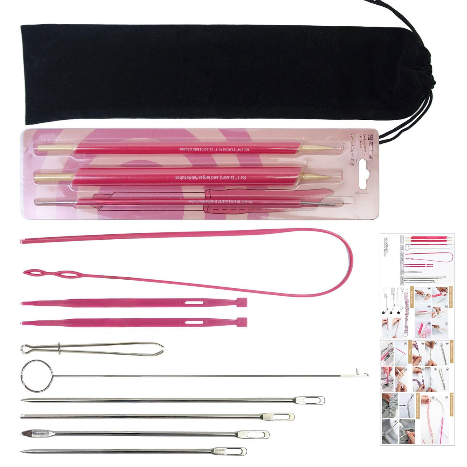 CAZSTYK Fabric Turner and Threader Set Multifunctional Drawstring Threader Sewing Threading Aid for Garment Repair Craft Helper