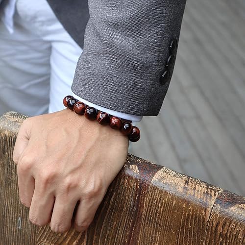 Miniatura 7 de Jewever Pulsera elástica de cuentas redondas lisas de ojo de tigre, unisex (varias piezas)