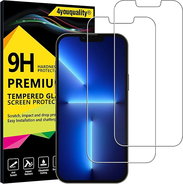 4youquality Screen Protector for iPhone 13 Pro Max (6.7-Inch), Tempered Glass Film, 2-Pack, [LifetimeWarranty][Impact-Resistant][Anti-Shatter][Anti-Scratch]