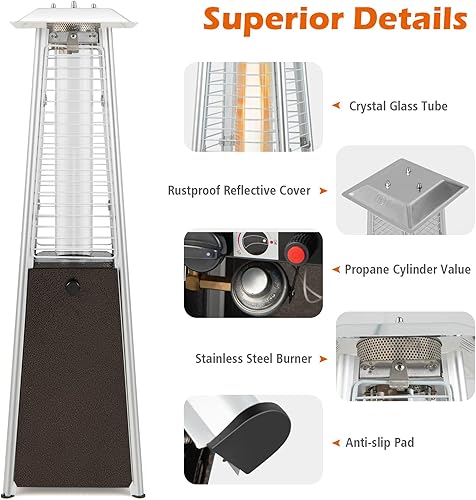 Miniatura 7 de Tangkula Calentador portátil para patio calentador de mesa al aire libre de 9500 BTU con quemador de acero inoxidable protección contra vuelcos y