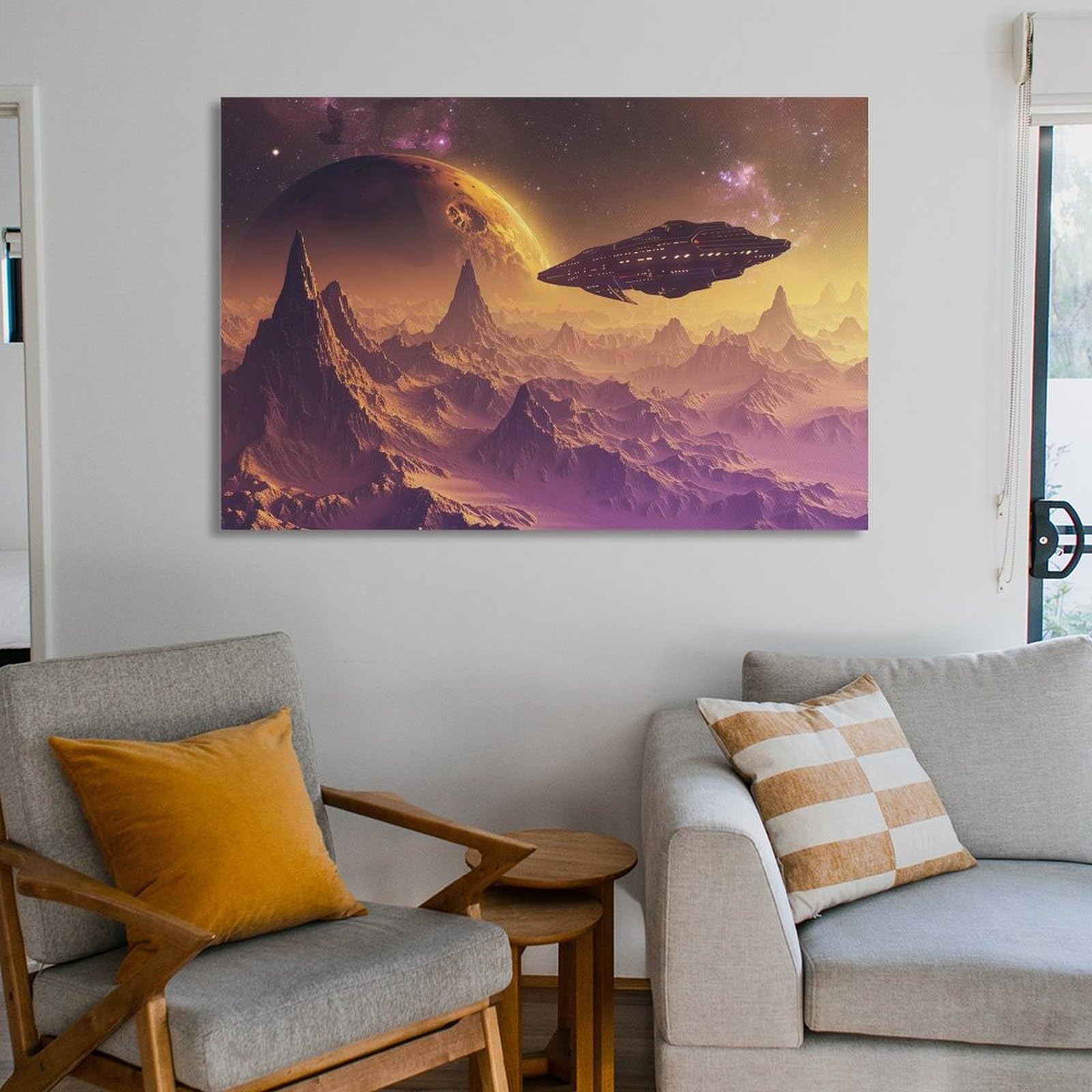 Amazon.co.jp: 絵画 宇宙船星間飛行インテリア 絵画 SFイラストアート