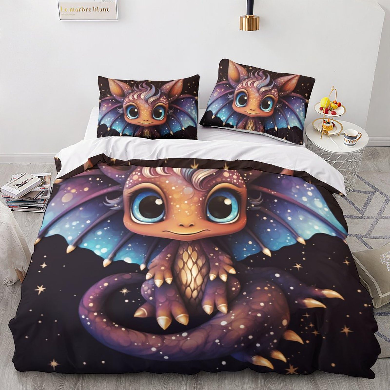Housse de couette dragon 3D parure de lit double 200x200cm