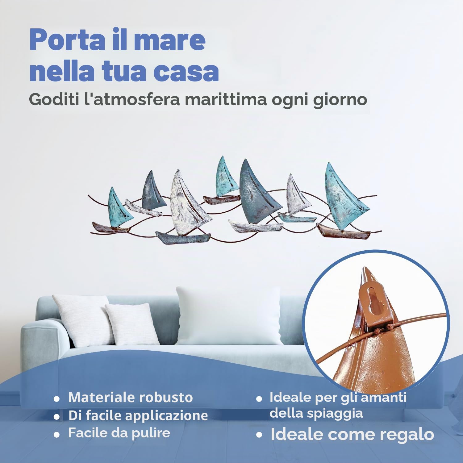 Seaside No.64 - Oggetto da parete marittimo a forma di barche a vela - 7 cutter in metallo - Decorazione senza tempo per tutte le stanze