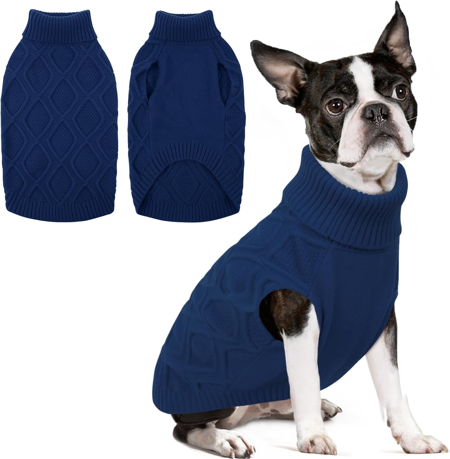 Dog Sweater, Stretch Christmas Sweaters for Medium Dogs Girl Boy, Turtleneck Knitted Pullover Warm Sweatshirt for Fall Winter, Soft Thick Thermal Pet Clothes for Beagle, Pug, Blue M