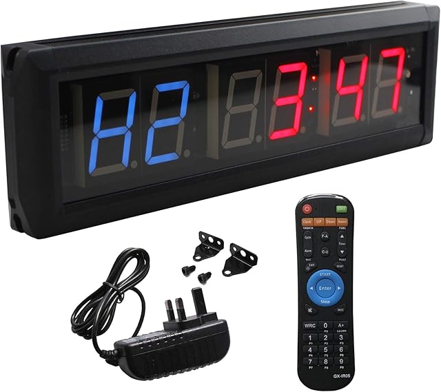 Ledgital Gym Timer Stopwatch with Remote, Countdown/up Clock in Mints Secs, Ideal Interval Timer Clock for Home Gym Workout, Ultra-Brightness & Dimmable, Wall Mount Brackets Included, UK Plug