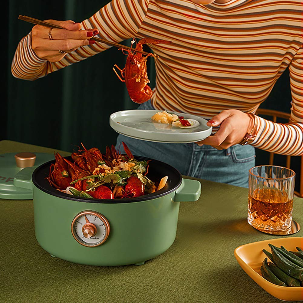 Elektrische multicooker Slowcooker van 2 liter met 3 warmtestanden en warmhoudfunctie Kleine koekenpan Hot Pot Soeppan, wit met gestoomd rooster
