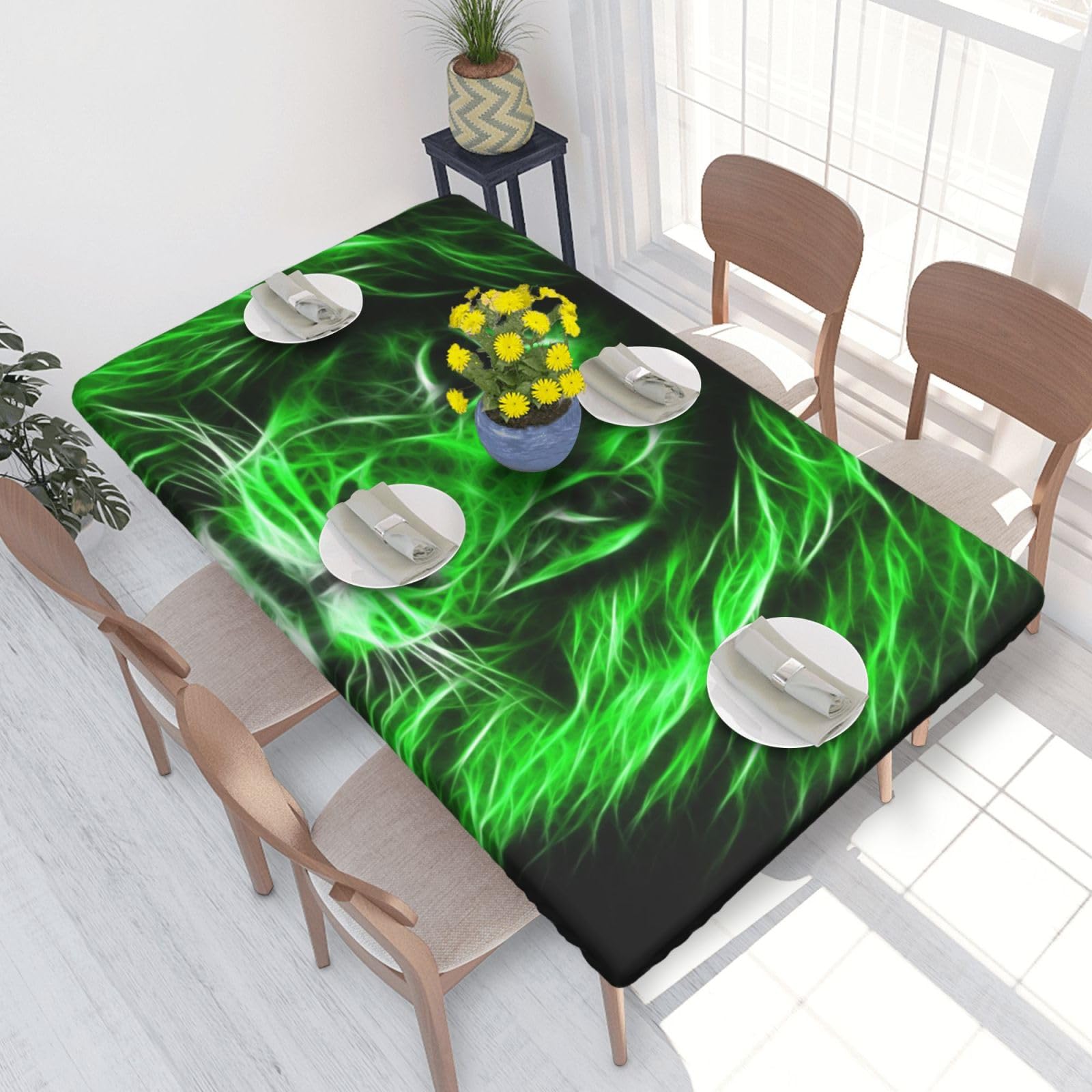 BNVSADC Green cool lion Printed 4FT Tablecloth 122x76 CM Polyester Kitchen Water Resistant Table Cloth Dining Table Decoration Table Covers