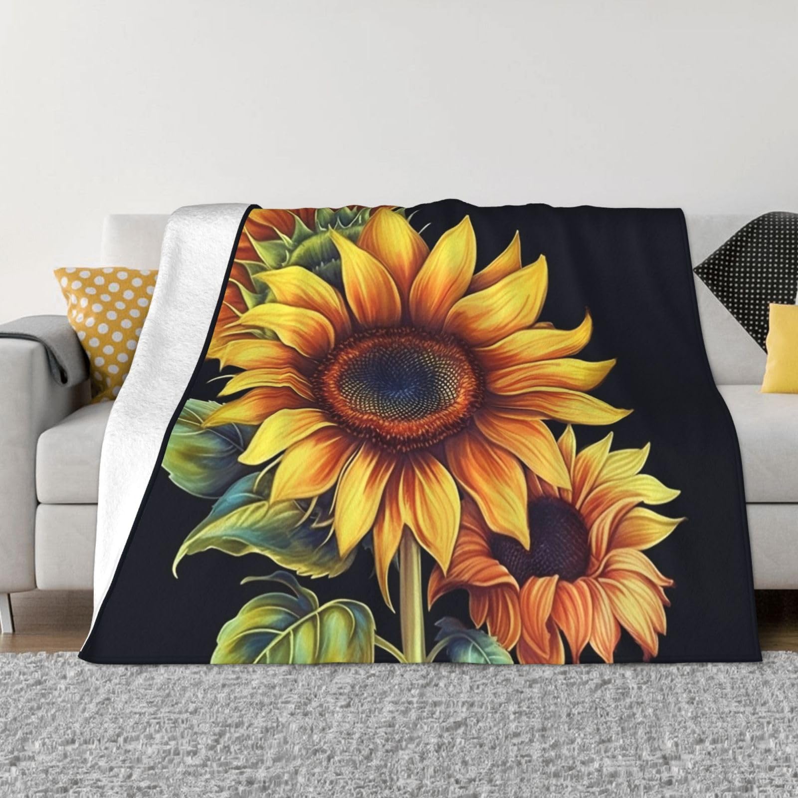 KLOPH Summer Sunflower Throw Blanket 80"x60" Flannel Fluffy Warm Blanket for Couch, Reversible Plush Blankets for Bed, Comfy Fuzzy Blanket for Sofa, Plush Lightweight-Blankets for All Season