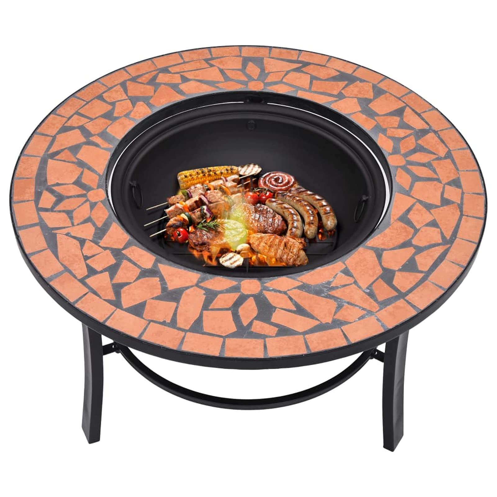 Homgoday Braciere a mosaico in ceramica terracotta 68 cm braciere esterno per giardino grande di spessore ciotola per falò all'aperto per giardini, cortili, parchi, cortili