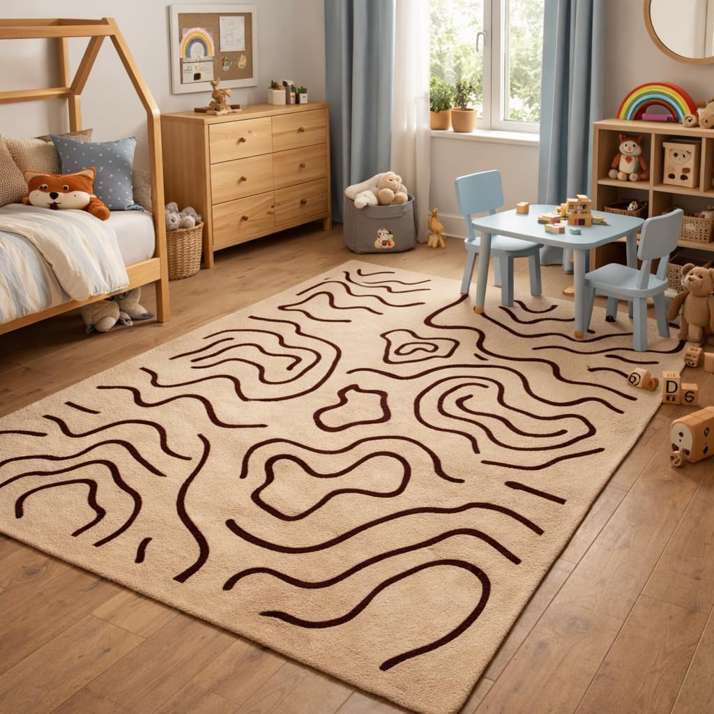 Premium Hand-Tufted Handmade Wool Area Rug, Beige Brown, 7x10 / 8x10 / 9x12 Sizes, Soft Luxury Living Room, Bedroom, Dining Room Décor, Non-Slip, Designer