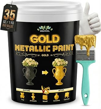 Meuvcol Gold Paint, 35 Floz Metallic Liquid Gold Leaf Paint - Non Toxic Shiny Acrylic Coating for Metal, Wood, Furniture, Clay, DIY Crafts, Artwork & Home Decor - Water Based