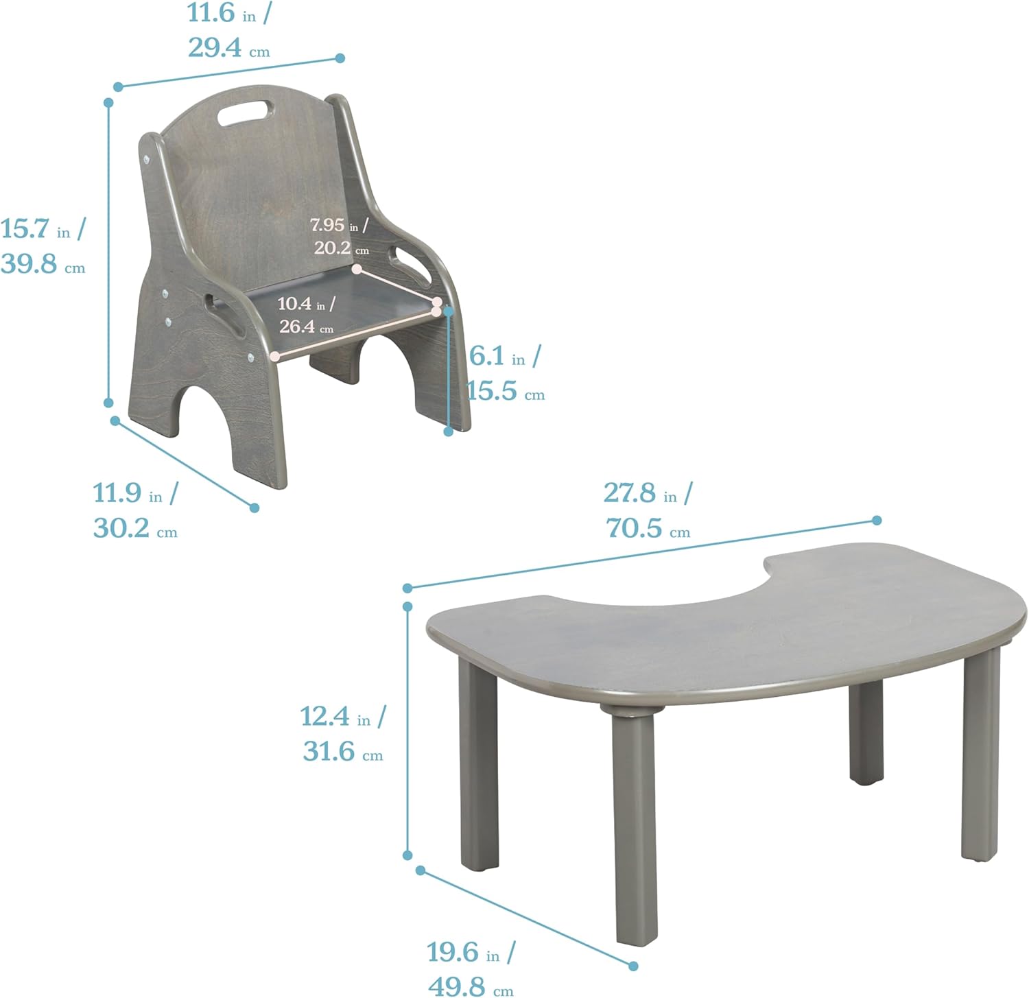 ECR4Kids Little Learner Table and Chair Set, Kids Furniture, Grey Wash, 2-Piece