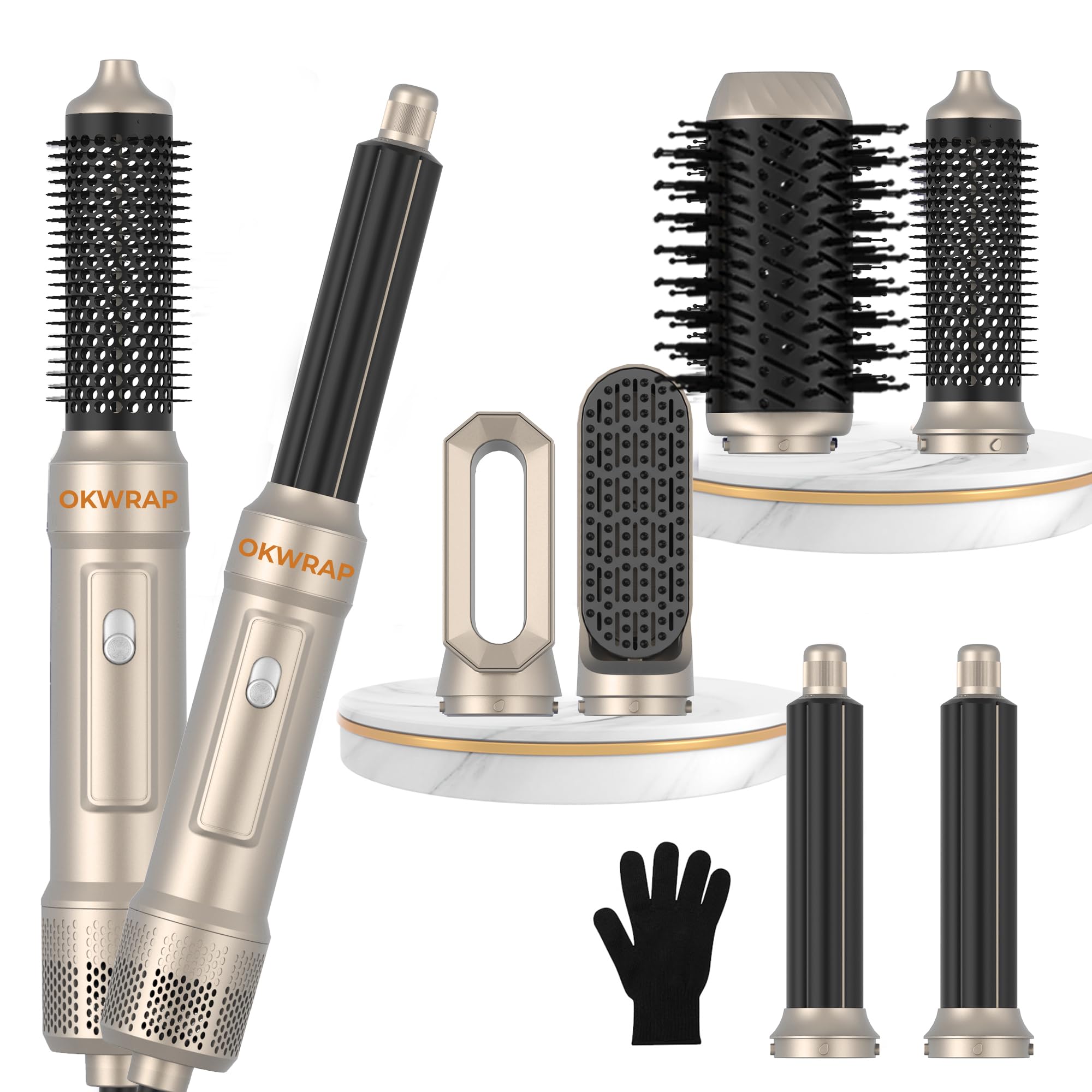 6 in ONE Blow Dryer Brush, Curling Wand Hair Styling Tools Set, Ionic Hot Air Hair Dryer, Massage Oval Hair Dryer, Left&amp;Right Hair Curlers 100-120V