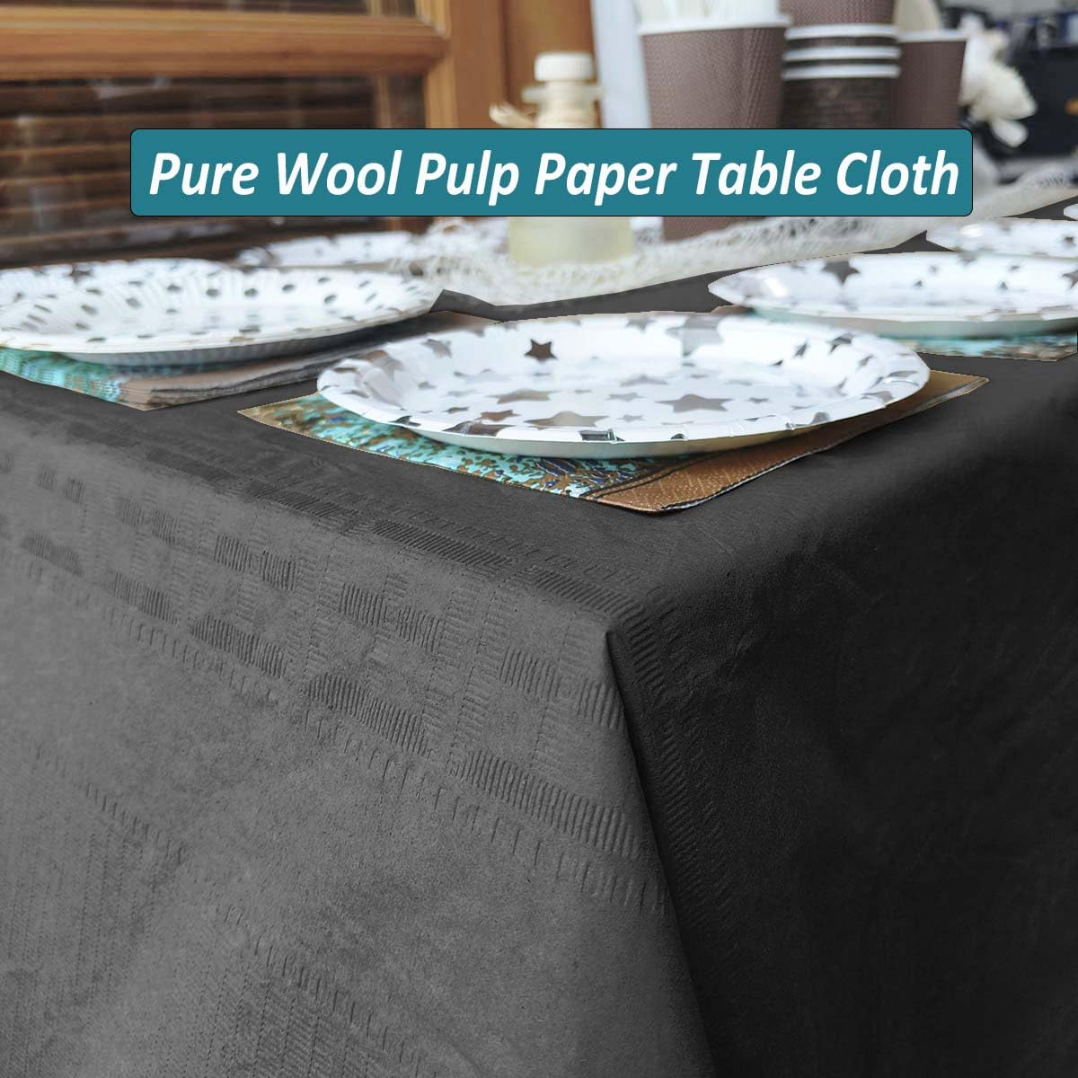 Lot de 6 nappes jetables noires en papier pour fête, 137,2 x 274,3 cm, imperméables en papier et plastique, 3 plis, pour anniversaire, banquet, buffet