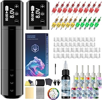 POSEIDON Cordless Tattoo Pen Kit with LED Display, 2 Batteries & 20 Needles | Complete Tattoo Machine for Beginners