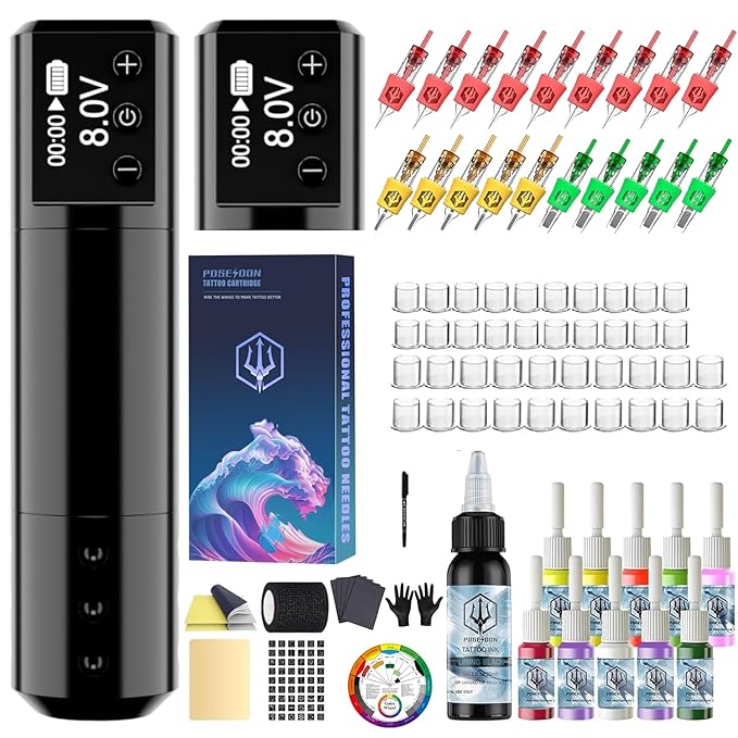 Kit Máquina de Tatuar Rotativa POSEIDON con Pantalla LED y B