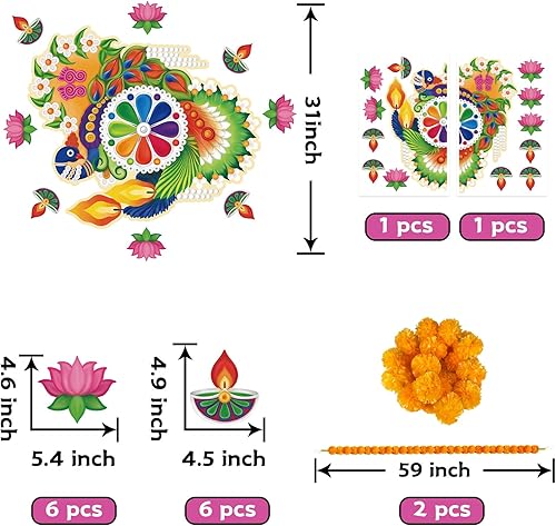 Miniatura 2 de Diwali Decoración para regalos del hogar, calcomanías Diwali Rangoli para piso Diwali Diya para decoración con decoración Diwali 2 guirnaldas de