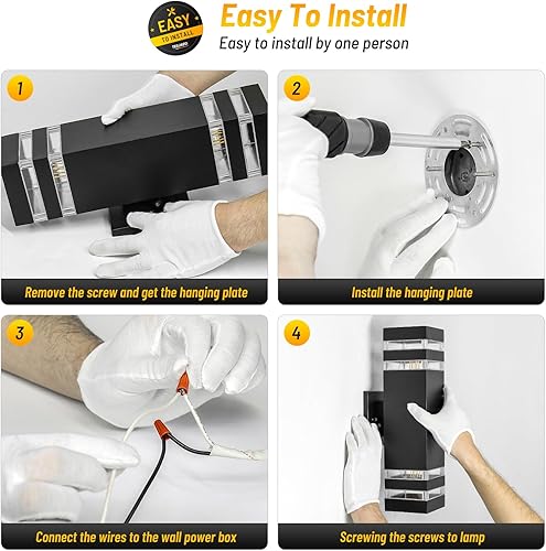 Miniatura 6 de Moderno aplique de pared para exteriores, paquete de 2, luces de arriba hacia abajo para exteriores con sensor de atardecer a amanecer, accesorio de