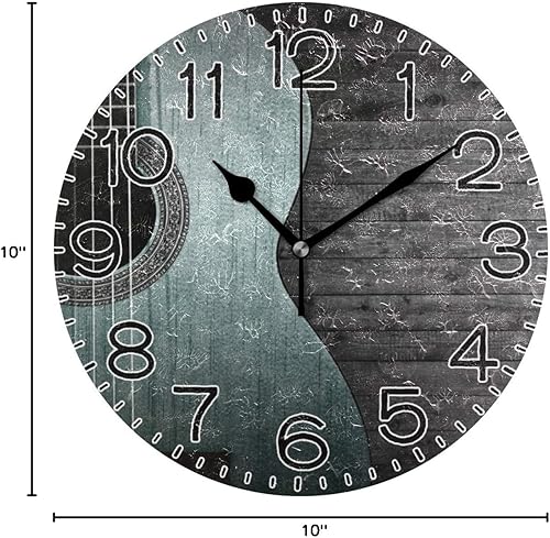 Miniatura 8 de Reloj de pared de madera gris con guitarra acústica azul, funciona con pilas, sin tictac, cuarzo silencioso, analógico, rústico, rústico, reloj