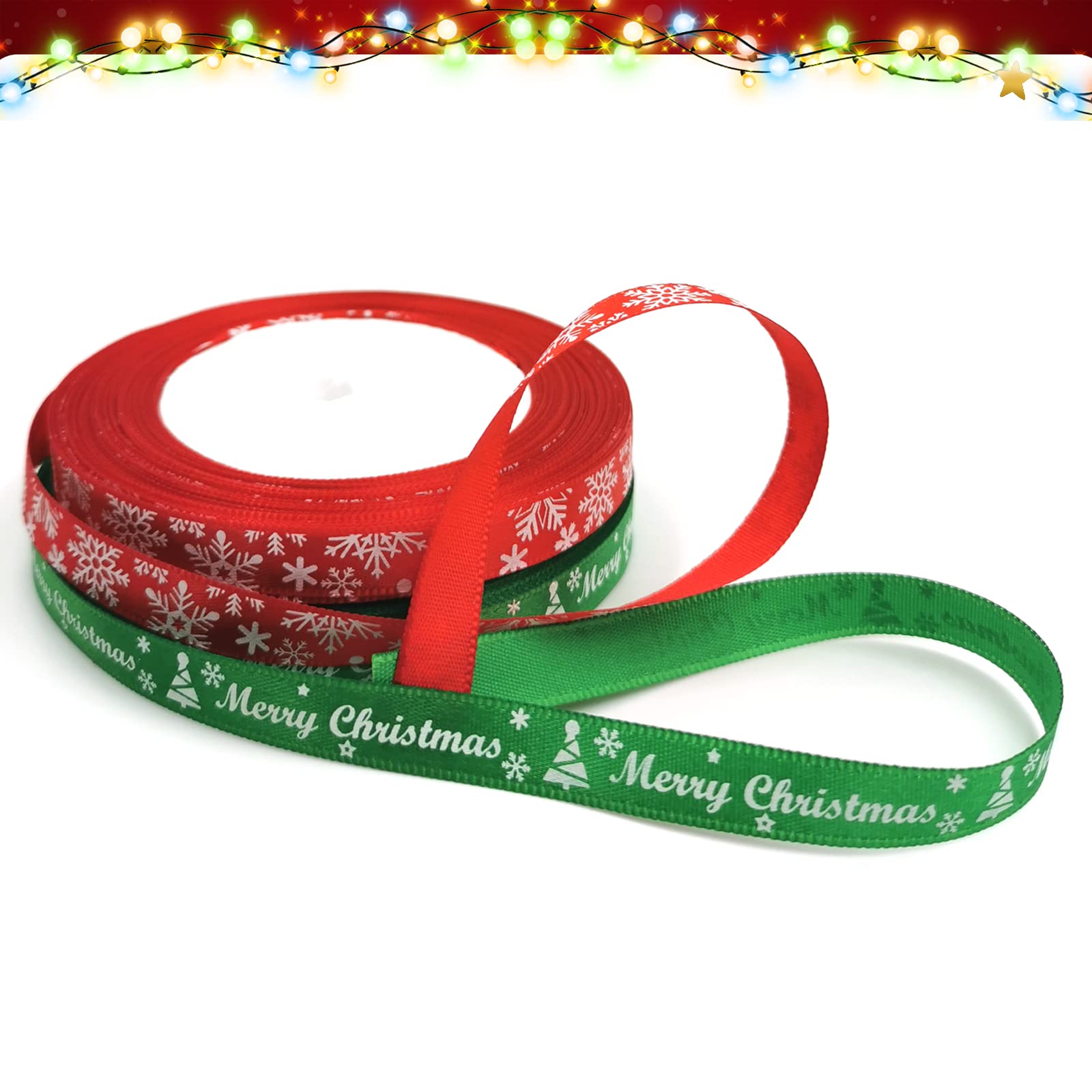 Amazon | 50ヤード クリスマスリボン 赤と緑のサテンリボン 3/8インチ